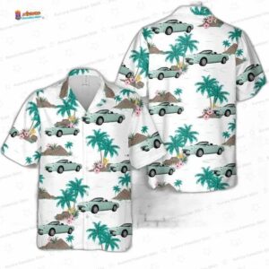 2002 Ford Thunderbird Mint Green Hawaiian Shirt for Car Lovers, Palm Tree Aloha Button-Up