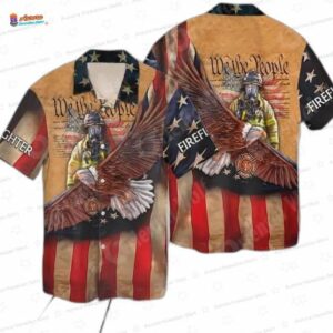 Patriotic Firefighter 4th of July Hawaiian Shirt – Eagle Memorial Day Aloha Shirt
