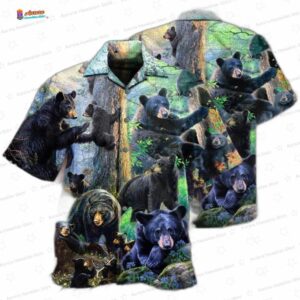 Bear Black Bear Family Into Spring Hawaiian Shirt 1