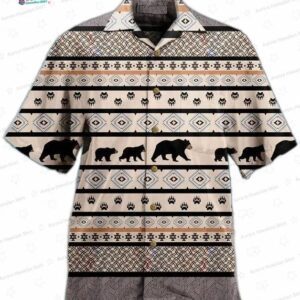Bear Crossing Brown Bear Hawaiian Shirt, Rustic Tribal Aloha Button-Up for Outdoor Vacation Gift