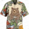 Black Bear Retreat Red Bear Hawaiian Shirt with Buffalo Plaid Print