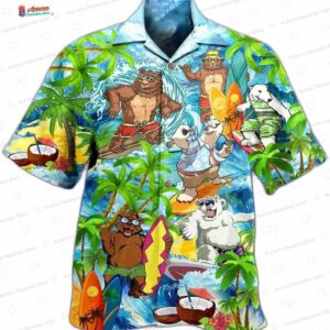 Beach Bear Love Bear Hawaiian Shirt, Tropical Surf Aloha Button-Up for Animal Lover Vacation Gift