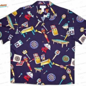 Pub Game Night Beer Hawaiian Shirt, Billiards & Darts Button-Up