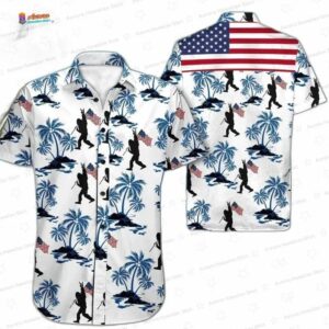 Bigfoot American Flag 4th of July Hawaiian Shirt
