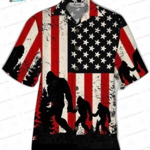 Bigfoot American Flag 4Th Of July Trendy Hawaiian Shirt Bigfoot Aloha Shirt Amazing Bigfoot Button U 1