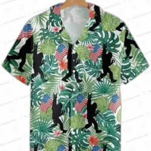 Bigfoot American Flag 4Th Of July Trendy Hawaiian Shirt Bigfoot Aloha Shirt Amazing Bigfoot Button U 3