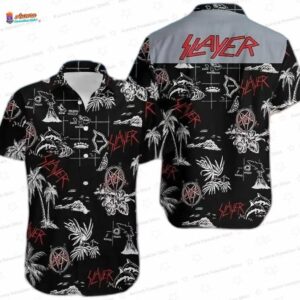 Black White Tropical Slayer Hawaiian Shirt – Monochrome Heavy Metal Hawaiian Shirt