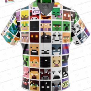 Block Faces Minecraft Hawaiian Shirt with Pixel Character Grid for Gamer Gifts