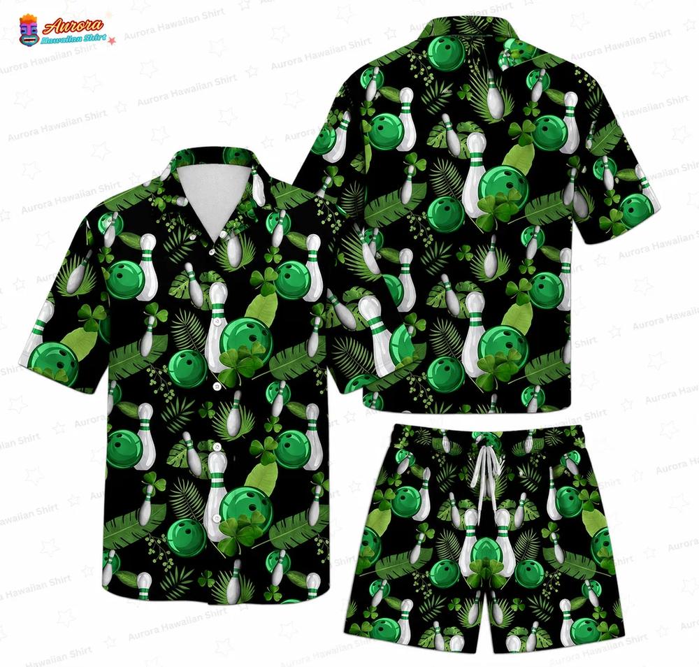 Shamrock Strike Hawaiian Bowling Shirt, Irish Lanes Party Set Shamrock Strike Hawaiian Bowling Shirt, Irish Lanes Party Set