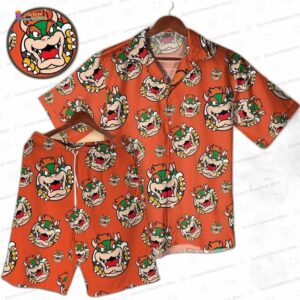Funny Orange Bowser Inspired Hawaiian Shirt – Retro Gamer Vacation Outfit