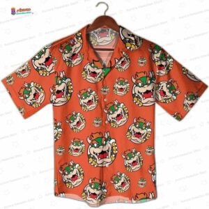 Bowser - Inspired Hawaiian Shirt - Mario Hawaiian Shirt Orange Bowser Retro Gamer Outfit 2