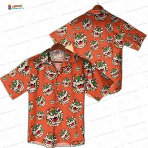 Bowser - Inspired Hawaiian Shirt - Mario Hawaiian Shirt Orange Bowser Retro Gamer Outfit 4