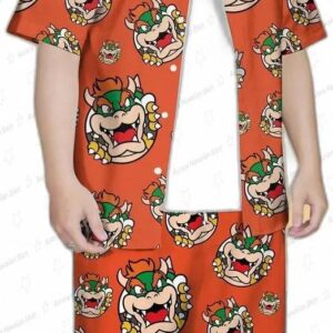 Bowser - Inspired Hawaiian Shirt - Mario Hawaiian Shirt Orange Bowser Retro Gamer Outfit 5