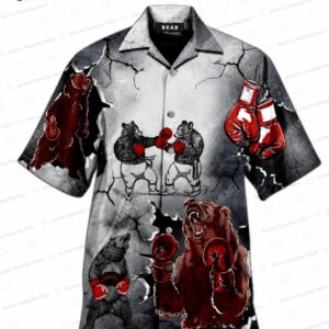 Boxing Bear Fearless Bear Hawaiian Shirt, Fighter Aloha Button-Up for Outdoor Animal Lover Gift