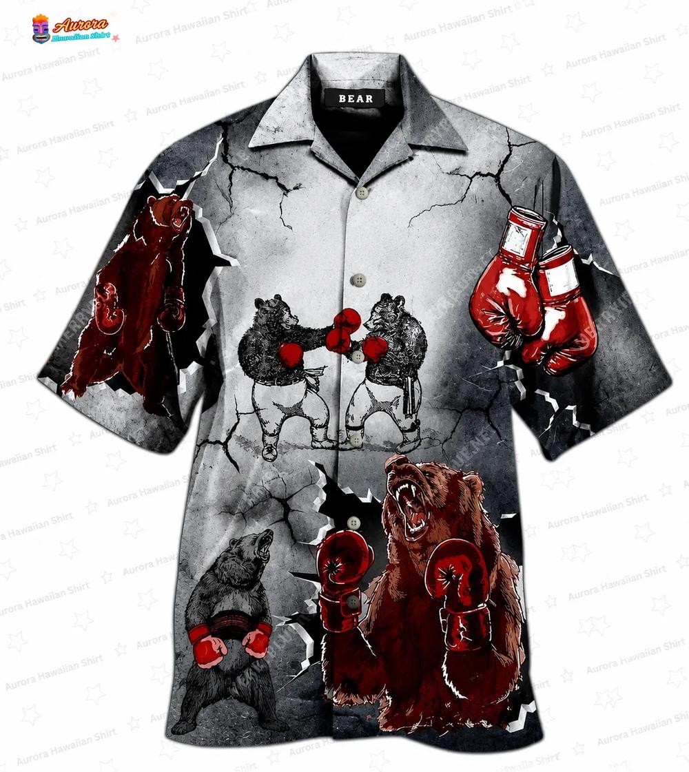 Boxing Bear Fearless Bear Hawaiian Shirt, Fighter Aloha Button-Up for Outdoor Animal Lover Gift Boxing Bear Fearless Bear Hawaiian Shirt, Fighter Aloha Button-Up for Outdoor Animal Lover Gift