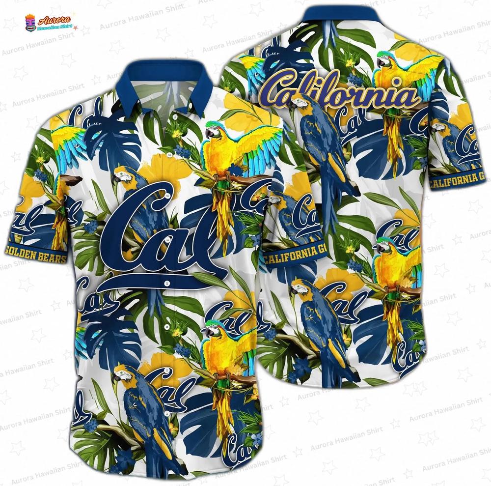 California Golden Bears Parrot Hawaiian Shirt with Blooming Floral Print California Golden Bears Parrot Hawaiian Shirt with Blooming Floral Print
