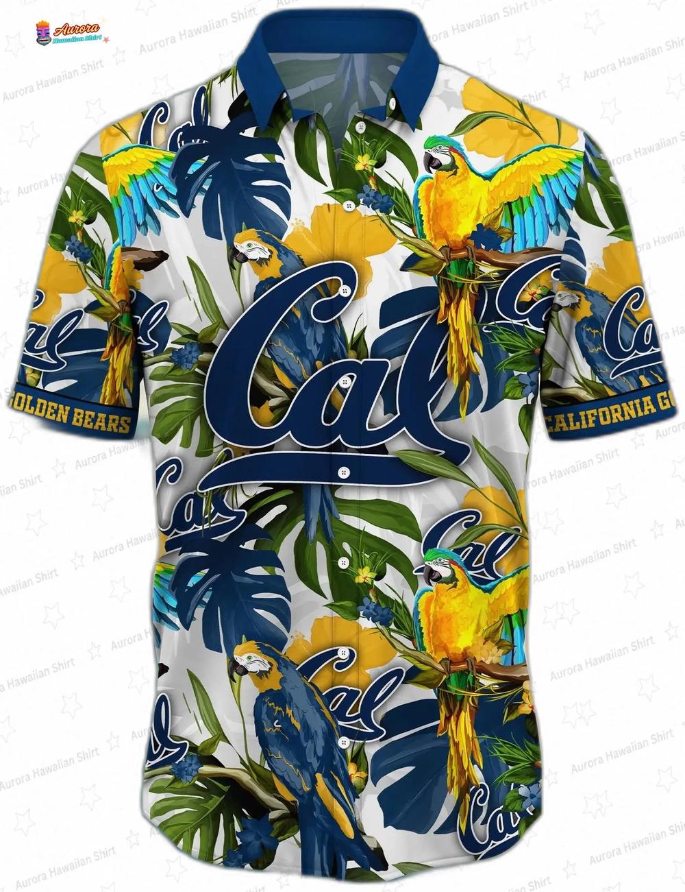 California Golden Bears Parrot Hawaiian Shirt with Blooming Floral Print California Golden Bears Parrot Hawaiian Shirt with Blooming Floral Print