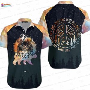 Into the Forest Camping Bear Hawaiian Shirt, Mountain Aloha Button-Up for Outdoor Vacation Gift