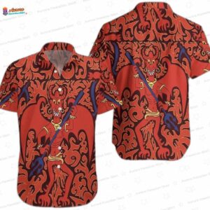 Red Demon Goth Hawaiian Shirt with Tribal Flame Print for Alternative Parties