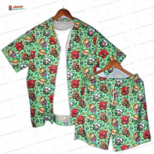 Chibi Zelda Character Hawaiian Shirt, Matching Aloha Shirt and Shorts Set for Gamer Vacation Gift