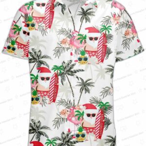 Christmas in July Santa Claus Flamingo Hawaiian Shirt – Tropical Xmas Aloha Shirt