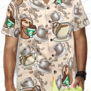 Coffee And Lazy Sloth Shirt For Men Hawaiian Shirt 3