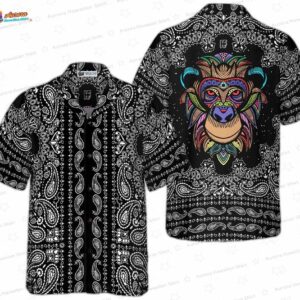 Black Bandana Paisley Monkey Hawaiian Shirt – Mandala Aloha Shirt