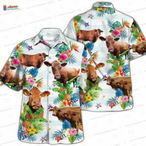 Cow Hawaiian Theme Plants Pineapple All Over Printed 3D Hawaiian Shirt 1