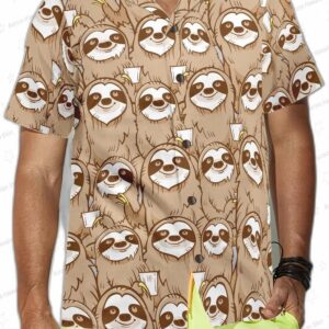 Cute Sloth Seamless Pattern Shirt For Men Hawaiian Shirt 3