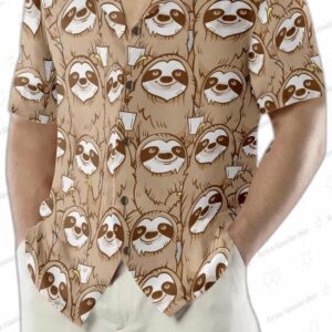 Cute Sloth Seamless Pattern Shirt For Men Hawaiian Shirt 4