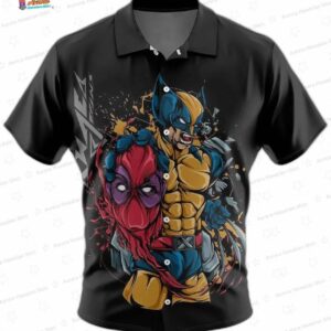 Deadpool and Wolverine Marvel Hawaiian Shirt, Black Comic Aloha Button-Up for Fan Vacation Gift
