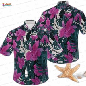 Paradise Island Floral Dennis Nedry Hawaiian Shirt, Purple Tropical Aloha Button-Up for Movie Fan Vacation Gift