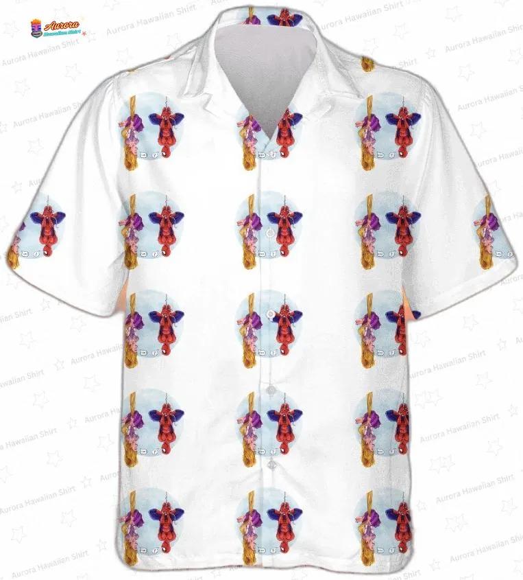 Rapunzel Spider Web Spider Man Hawaiian Shirt, White Crossover Aloha Button-Up for Fan Vacation Gift Rapunzel Spider Web Spider Man Hawaiian Shirt, White Crossover Aloha Button-Up for Fan Vacation Gift
