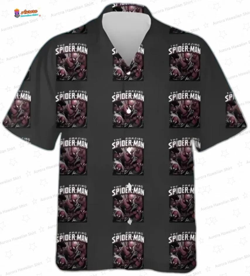 90s Vintage Black Spider Man Hawaiian Shirt for Comic Fans, Short Sleeve Aloha Button-Up 90s Vintage Black Spider Man Hawaiian Shirt for Comic Fans, Short Sleeve Aloha Button-Up