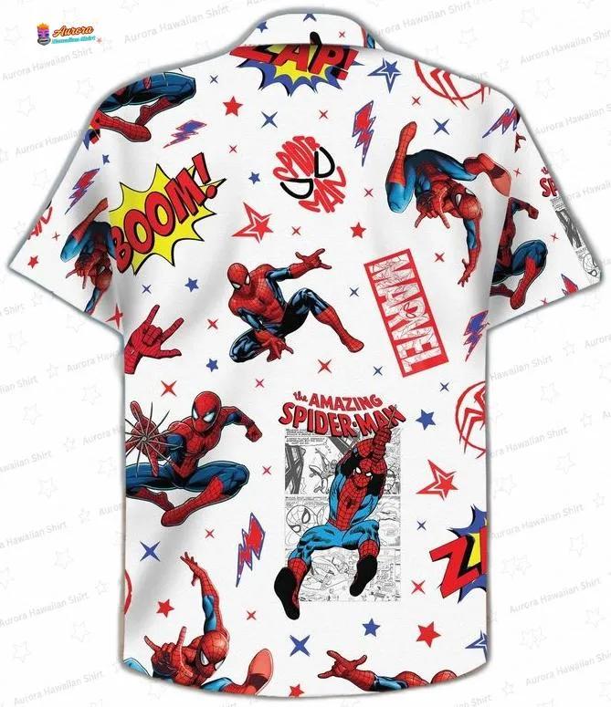 White Comic Panel Spider Man Hawaiian Shirt for Superhero Fans, Short Sleeve Button-Up White Comic Panel Spider Man Hawaiian Shirt for Superhero Fans, Short Sleeve Button-Up