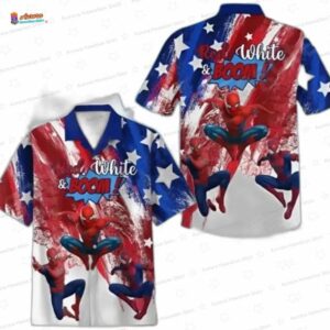 Spiderman Hawaiian Shirt Red White and Boom 4th of July