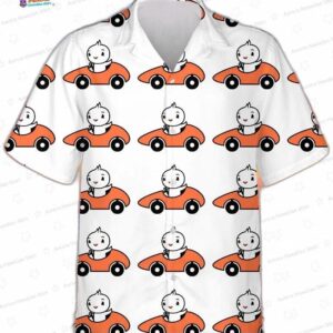 Cute Duck Racing Car Hawaiian Shirt – Funny Cartoon Driver Aloha Shirt
