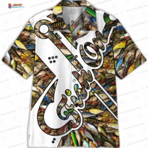 Fishing Script Colorful Fish Hawaiian Shirt, Angler Aloha Button-Up for Lake Beach Vacation Gift