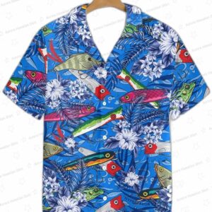 Where Is The Fish Hawaiian Shirt with Blue Lure Print for Anglers