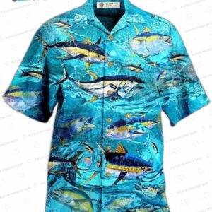Blue Sea Tuna Fish Hawaiian Shirt, Ocean Fishing Aloha Button-Up for Angler Vacation Gift