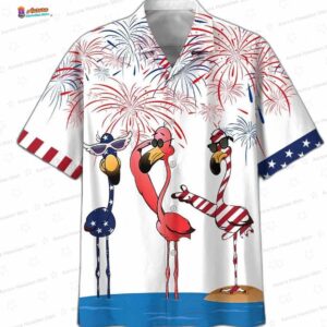 Funny Flamingo 4th of July Hawaiian Shirt for Beach Parties