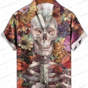 Floral Butterfly Skull Hawaiian Shirt with Gothic Garden Print