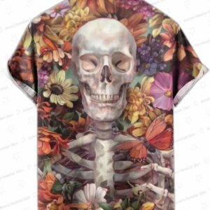 Floral Butterfly Skull Print Short Sleeve Shirt 1