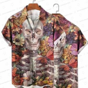 Floral Butterfly Skull Print Short Sleeve Shirt 2