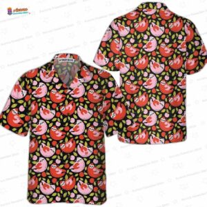 Funny Sloth Holding Red Cherry Hawaiian Shirt Funny Sloth Shirt For Adults Sloth Themed Gift Idea