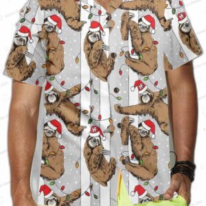 Funny Sloth In Santa Hat Grey Christmas Hawaiian Shirt Best Christmas Sloth Hawaiian Shirt For Sloth 3