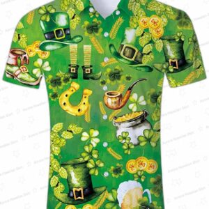 Lucky Leprechaun Shamrock St Patrick’s Day Hawaiian Shirt, Irish Party Aloha Button-Up for Parade Vacation Gift