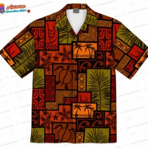 African Pattern Turtle Hawaiian Shirt with Tribal Patchwork Print for Beach Trips