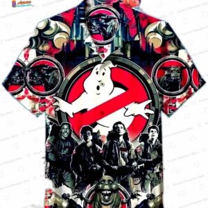 Red Logo Ghostbusters Hawaiian Shirt, Retro Movie Aloha Button-Up for Halloween Fan Gift