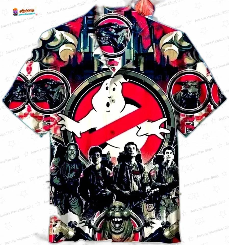 Red Logo Ghostbusters Hawaiian Shirt, Retro Movie Aloha Button-Up for Halloween Fan Gift Red Logo Ghostbusters Hawaiian Shirt, Retro Movie Aloha Button-Up for Halloween Fan Gift